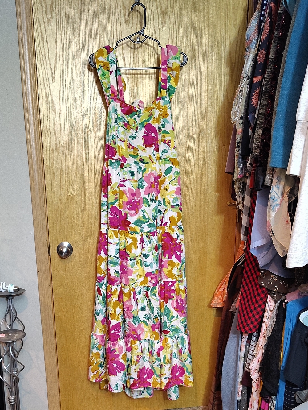 SHEIN White Maxi Dress with Pink & Yellow Floral Print